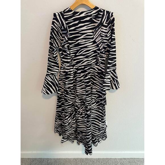 Ganni Women’s Zebra Animal Print Ruffle Modest Cotton Midi Dress Sz 38 (M) - Picture 6 of 9